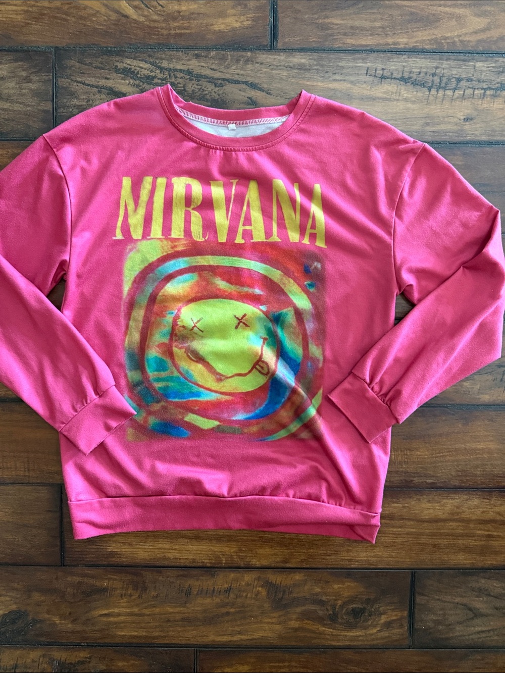 NIRVANA Pink Lightweight Crewneck Sweatshirt with Yellow Logo